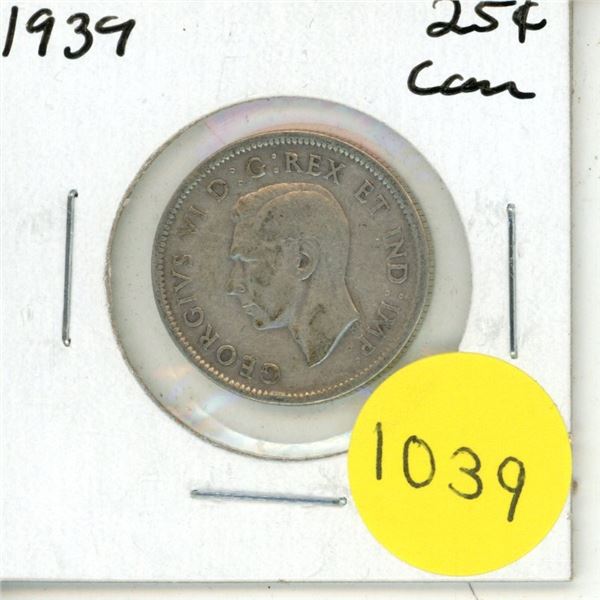 1939 Canadian Silver Twenty Five Cents