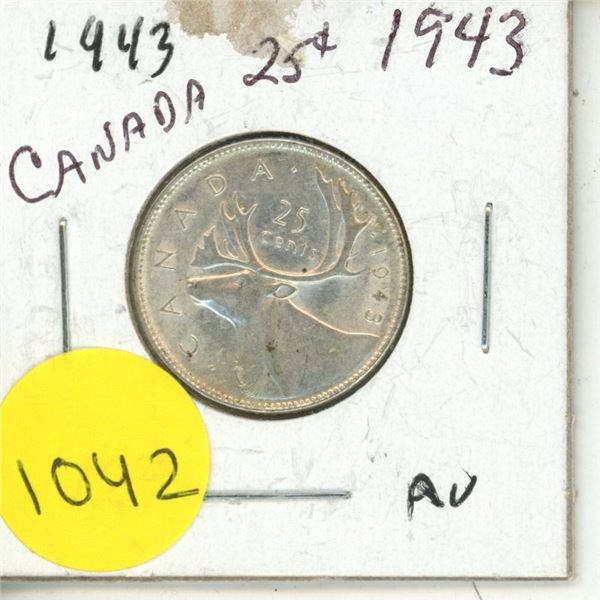 1943 Canadian Silver Twenty Five Cents