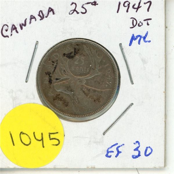 1947 ML Canadian Silver Twenty Five Cents