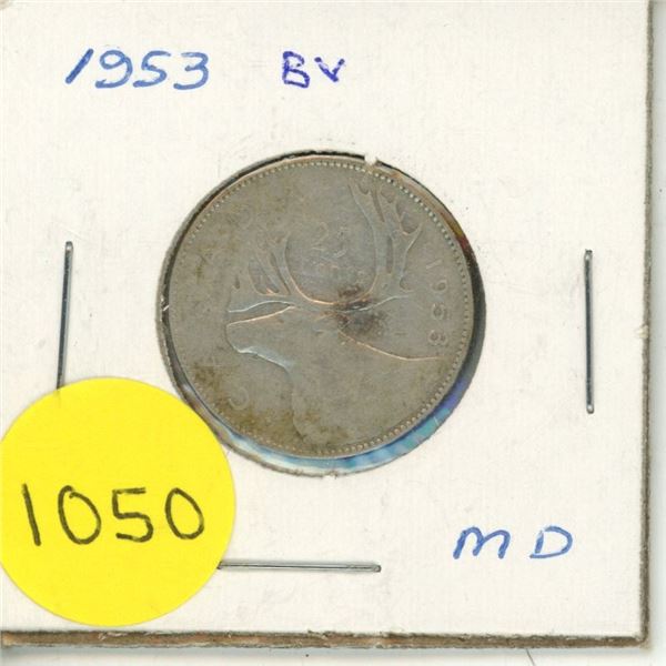 1953 Canadian Silver Twenty Five Cents