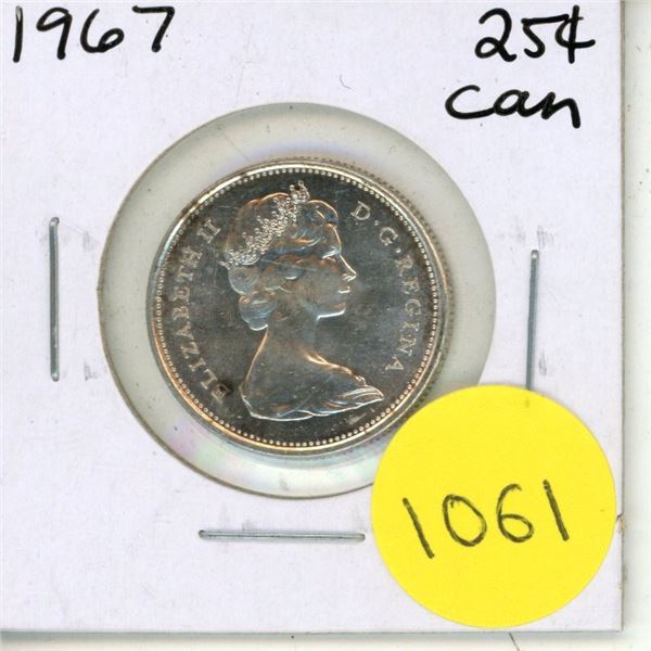 1967 Canadian Silver Twenty Five Cents