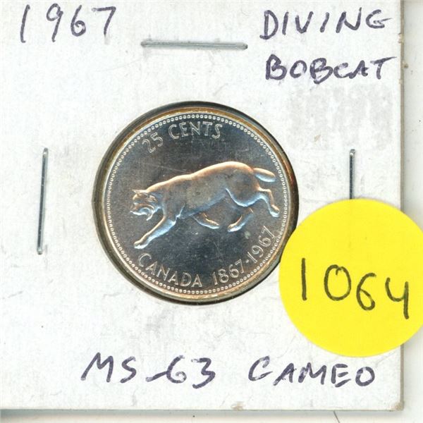 1967 Canadian Silver Twenty Five Cents - Diving Bobcat