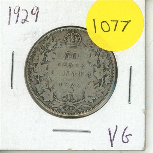 1929 Canadian Silver Fifty Cents
