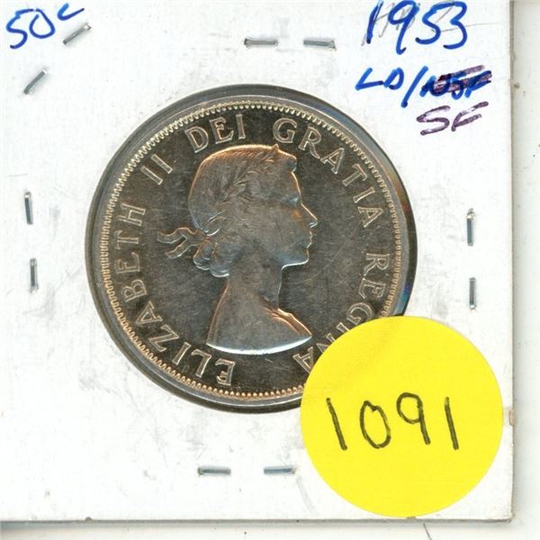 1953 LD/SF Canadian Silver Fifty Cents