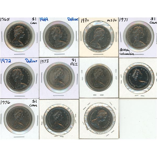 1968-1978 Canadian Nickle Dollar. (Total 11 Coins)