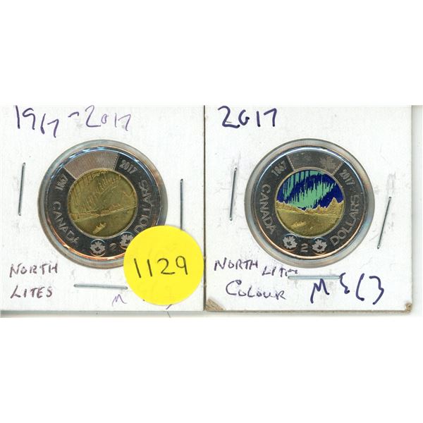 2017 Northern Lights Colour and Uncoloured Two Dollars.