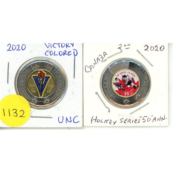 2020 UNC. - Victory Colour, 2020 UNC. Hockey Series 50th Anv. Canadian Two Dollars.