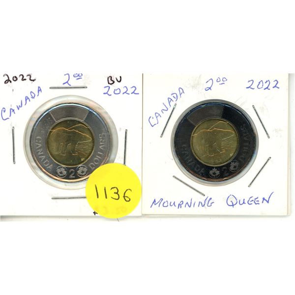 2022 BU. and 2022 Mourning Queen Two Dollars.