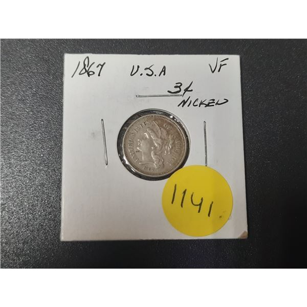 1867 USA Three Cents