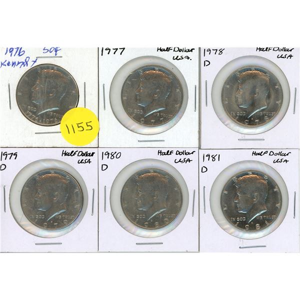 1976, 1977, 1978 D, 1979 D, 1980 D, 1981 D USA Half Dollars (Total 6 Coins)