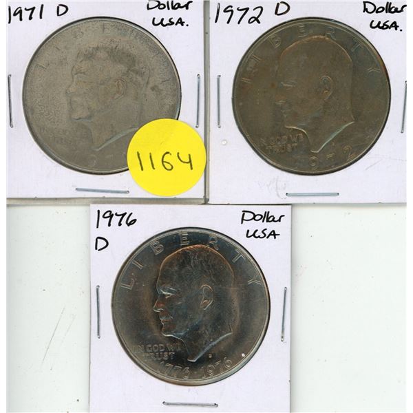 1971 D, 1972 D, 1976 D USA Dollars.