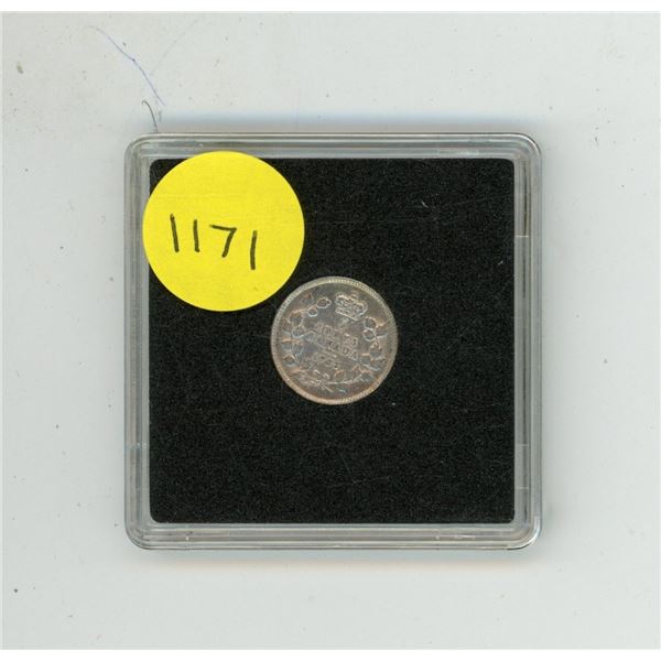 1902 Canadian Silver Small Five Cents In Plastic Case