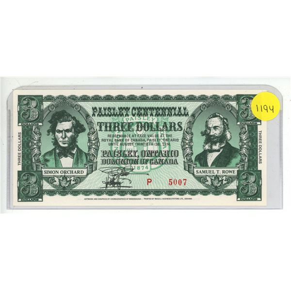 1974 Royal Bank Of Canada Three Dollar Note