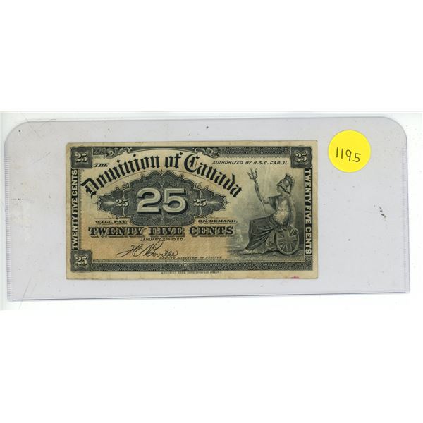 1900 Dominion Of Canada Twenty Five Cent - Shinplaster