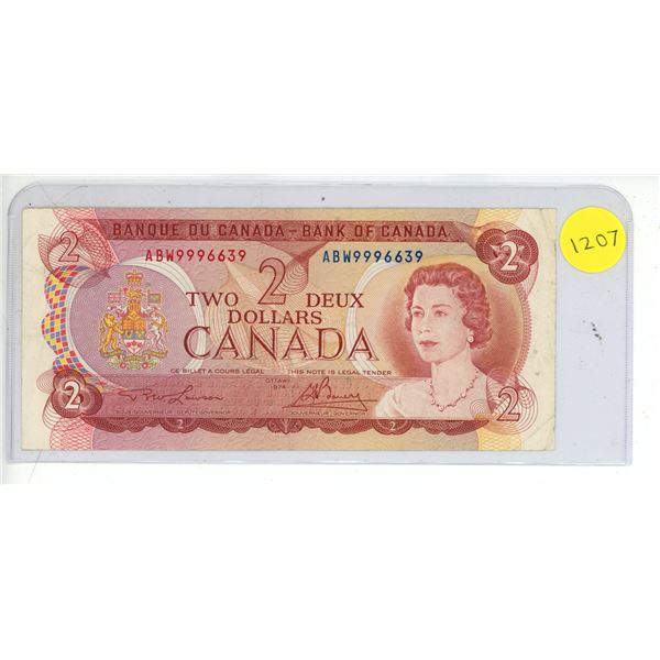 1974 Canadian Two Dollar Bank Note