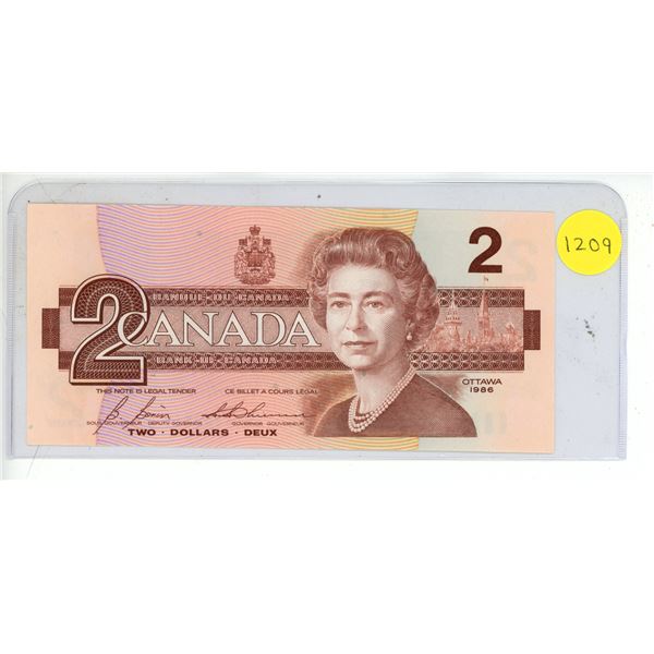 1986 Canadian Two Dollar Bank Note