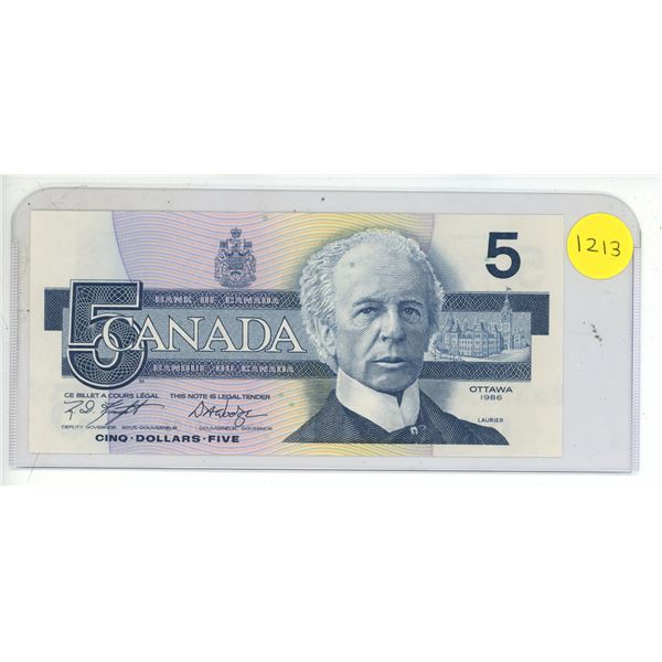 1986 Canadian Five Dollar Bank Note