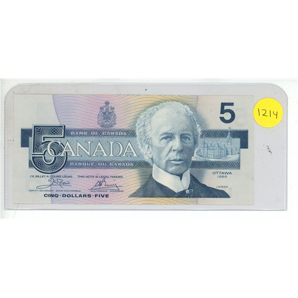 1986 Canadian Five Dollar Bank Note