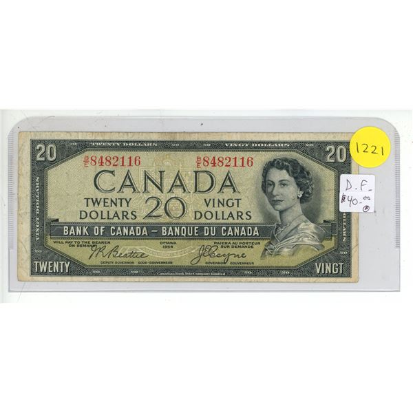 1954 Canadian Twenty Dollar Bank Note - Devil's Face