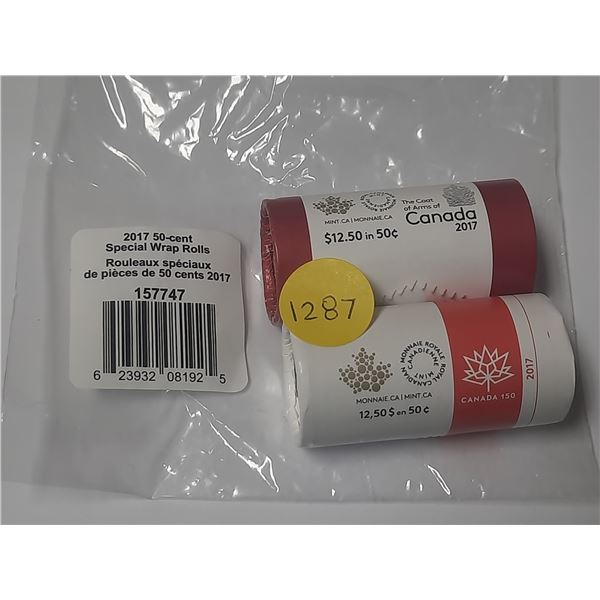 2017 2 Mint Rolls of Canadian Fifty Cents - Special Wrap Set