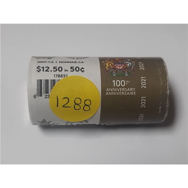 2021 Mint Roll Of Canadian Fifty Cents - 100th Anv.