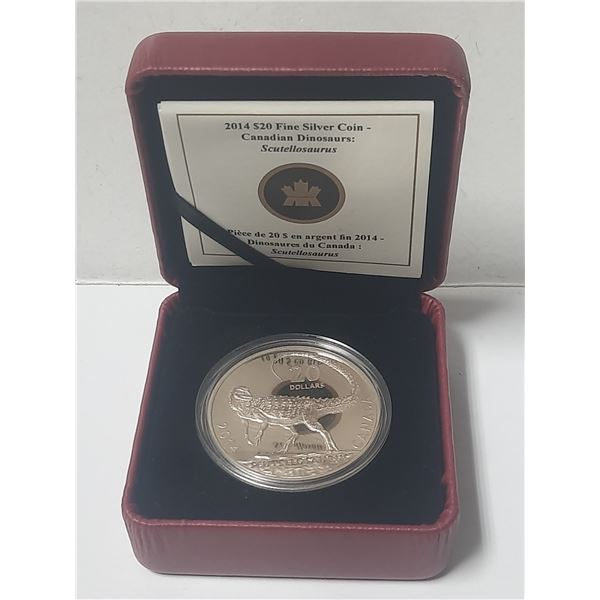 2014 Canadian Sterling Silver Twenty Dollar Coin - Canadian Dinosaurs
