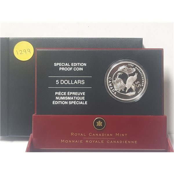 2005 Canadian Sterling Silver Five Dollar Coin - Spec. Ed. Proof Sask.