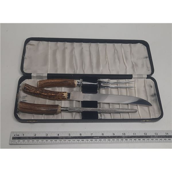 Vintage Stag Horn Carving Set - Firth Stainless Steel