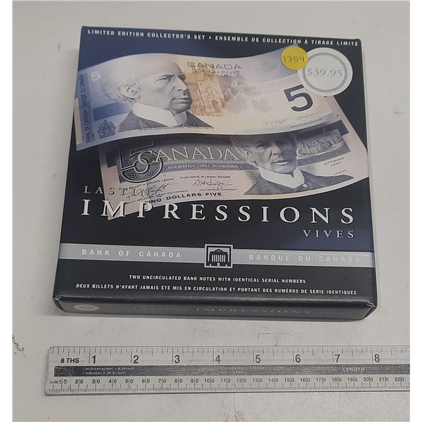 2002 Bank of Canada Lasting Impressions Collector Set - 2 Five Dollar UNC. Notes in Series.