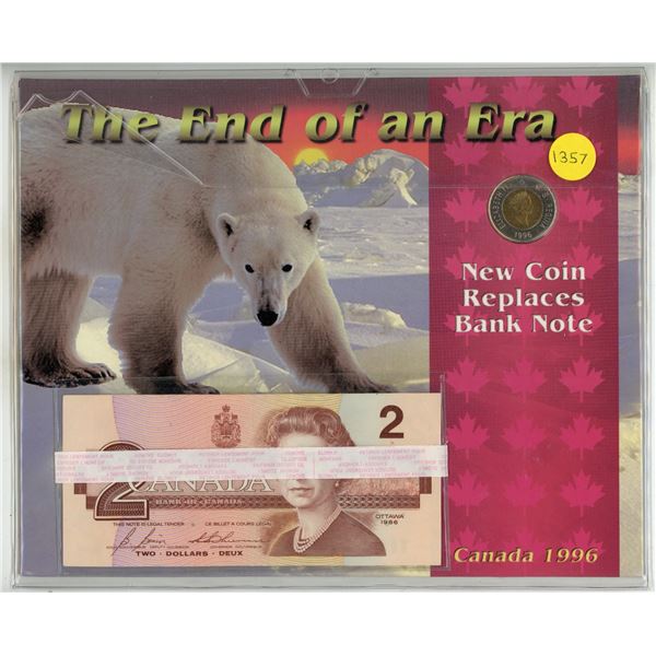 1996 The End Of An Era - Two Dollar Bill and Coin Set