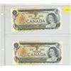 Image 1 : 1973 UNC. 2 Canadian One Dollar Banknotes In Series UNC.