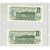 Image 2 : 1973 UNC. 2 Canadian One Dollar Banknotes In Series UNC.
