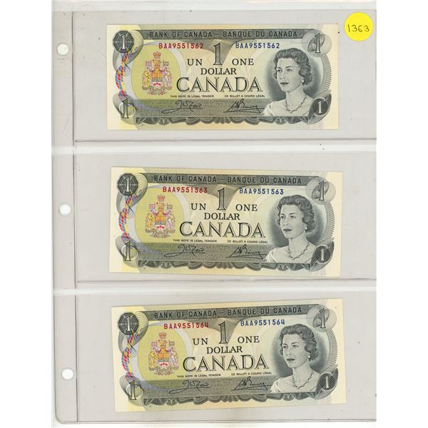 1973 UNC. 6 Canadian One Dollar Banknotes In Series UNC.