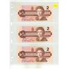 Image 1 : 1986 UNC. 3 Canadian Two Dollar Banknotes In Series UNC.