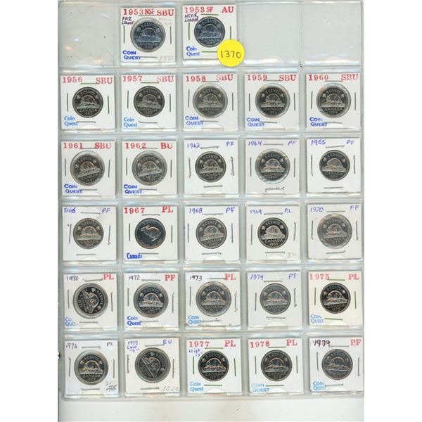 1953, 1956-1979 Sheet Of Canadian Five Cents - 27 Coins