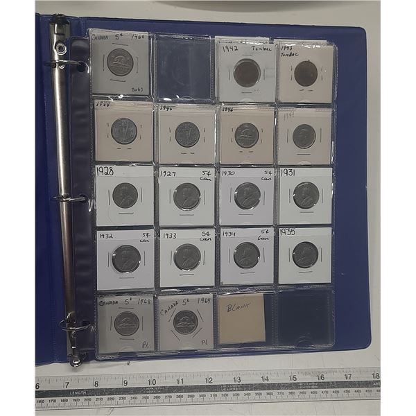 1928-1969 Binder Of Canadian Five Cents - 30 Coins