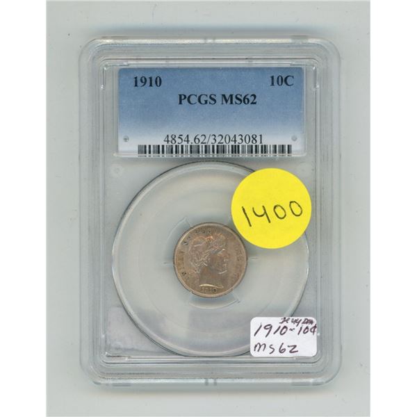 1910 U.S.A 10 Cent MS62 - PCGS Graded.