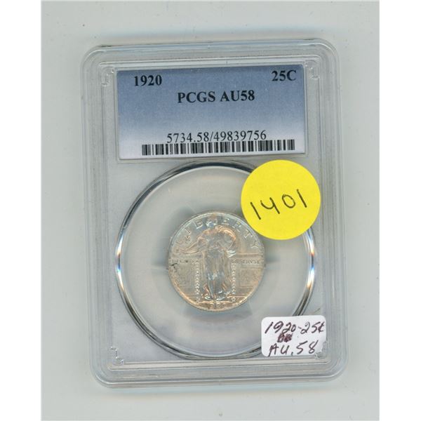 1920 U.S.A 25 Cents  AU58 - PCGS Graded.