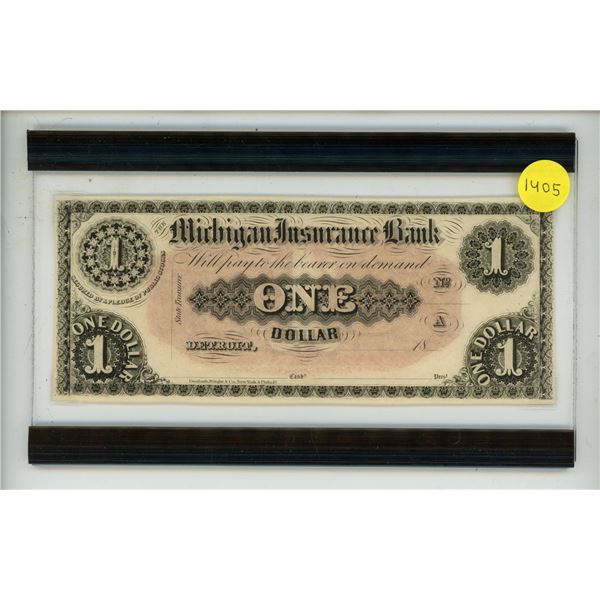 Michigan Insurance Bank $1 banknote from Detroit, MI.