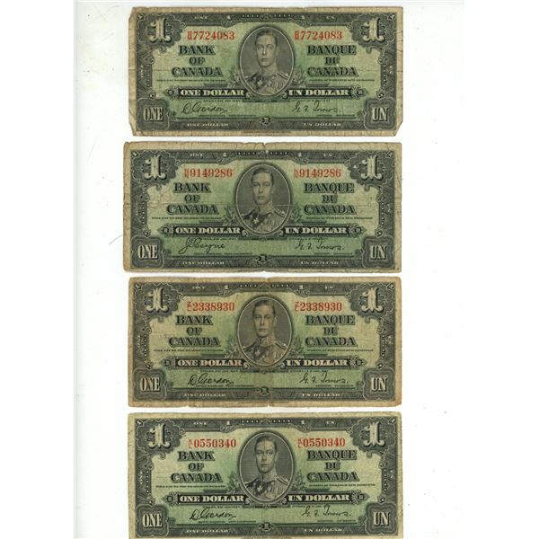 (4) 1937 Bank of Canada One Dollars.