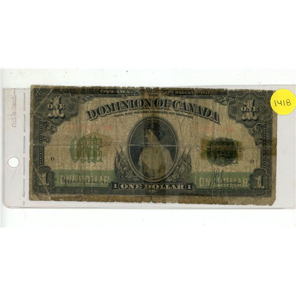 1917 Dominion of Canada One Dollar.