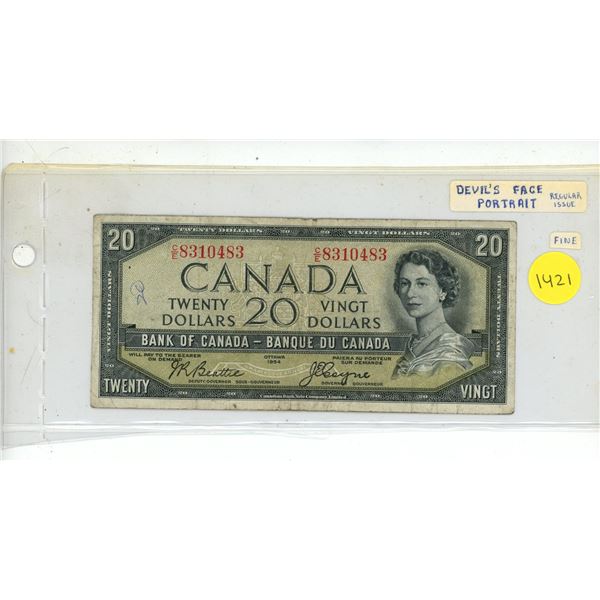 1954 Bank of Canada Twenty Dollar - (Devil's Face)