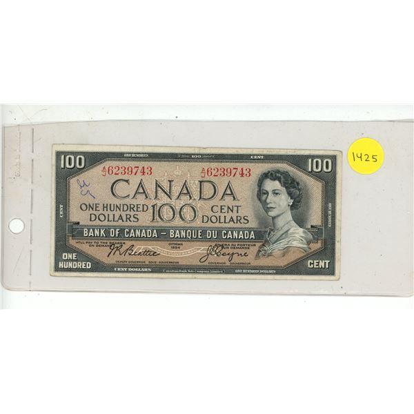 1954 Bank of Canada Hundred Dollar.