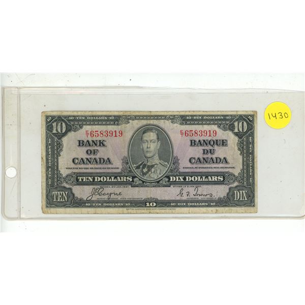 1937 Bank of Canada Ten Dollar.
