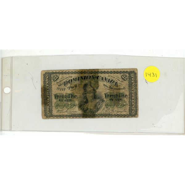 Dominion Of Canada 25 Cents Shinplaster. (Mystry Year)