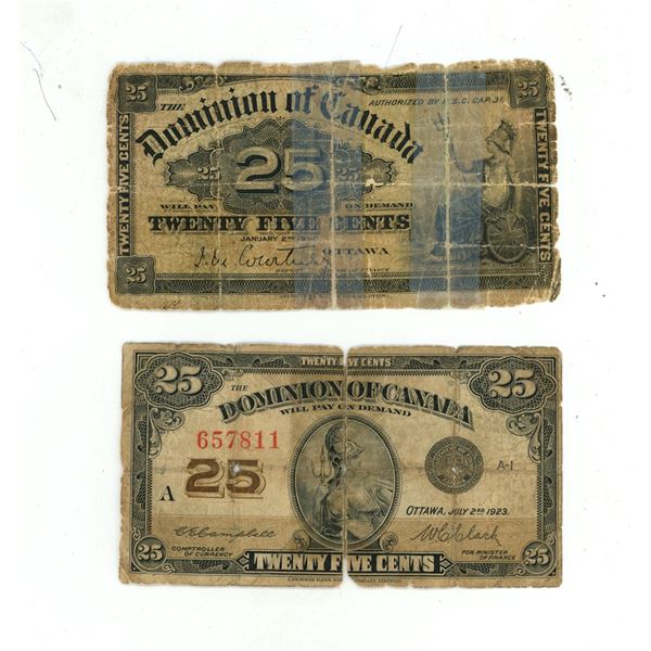 1900 and 1923 Dominion of Canada 25 Cents Shinplaster.