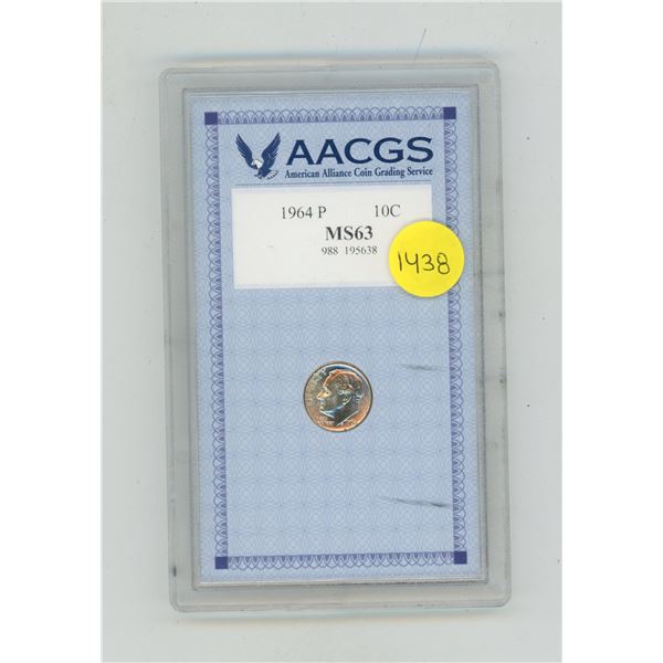 (U.S.A.) 1964 P 10C - MS63 - AACGS Graded.