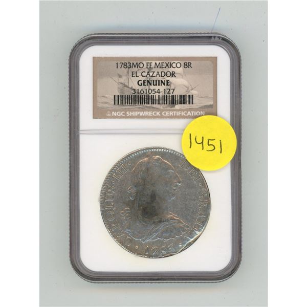 1783MO FF MEXICO 8R EL CAZADOR GENUINE - NGC SGIPWRECK CERTIFICATION.