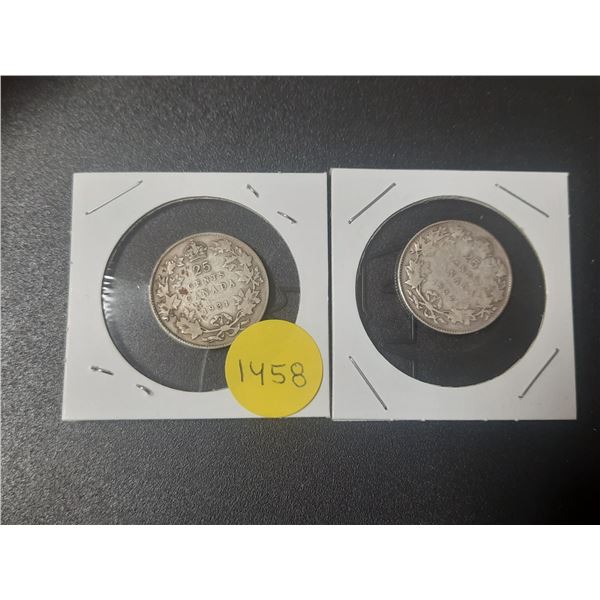 1931 and 1932 Canada Silver 25 Cents Coins.