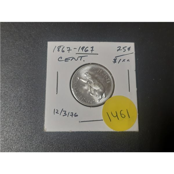 1967 Canada Silver 25 Cents Coin.